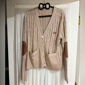 Beige Cable Knit Cardigan Sweater